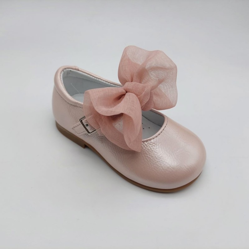 Zapato con lazo para niña rosa empolvado